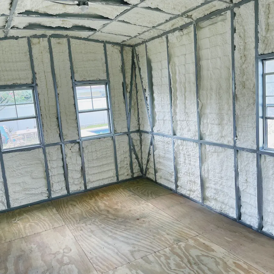 Closed-cell spray foam insulation applied to wall cavities in a residential project in New Windsor